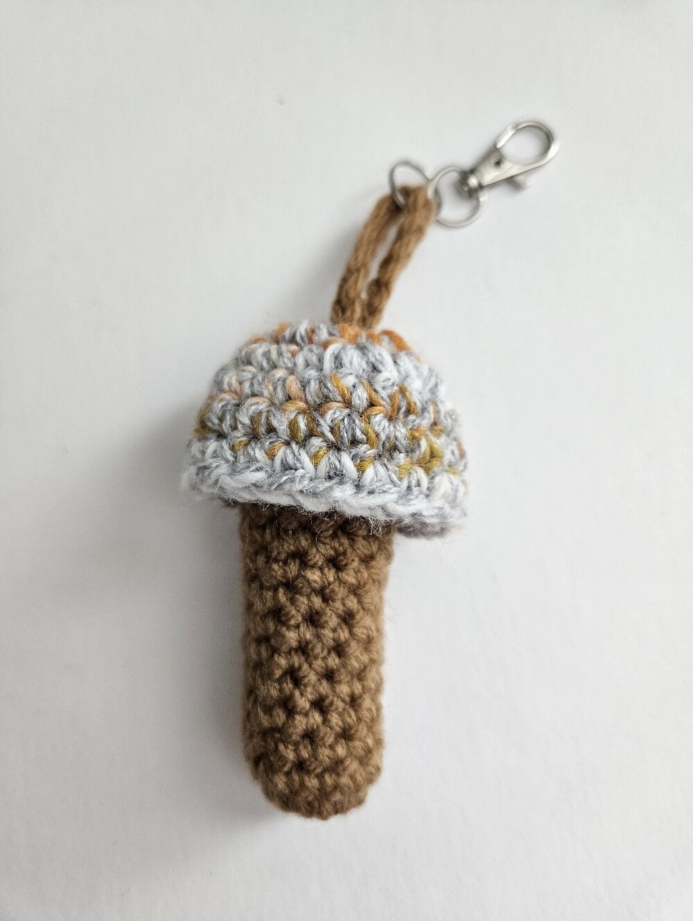 Chapstick Mushroom Keychain - Brown and Light Gray